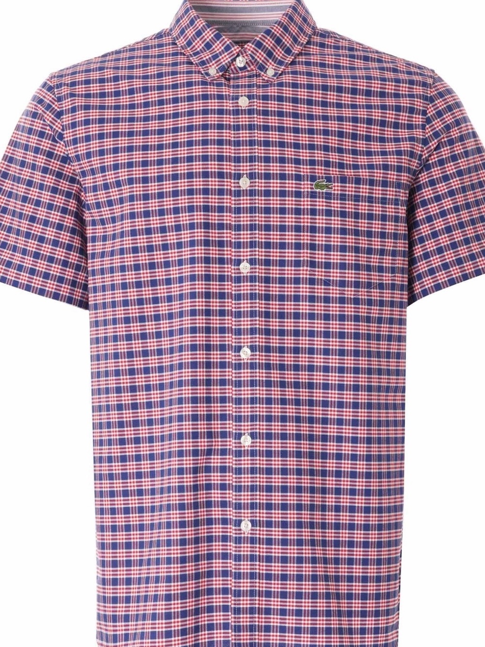 BNWT Lacoste men’s Navy and red  Plaid Short-Sleeve Button-Down Shirt size large